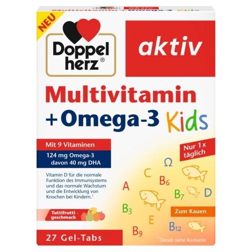 Abbildung der Produktverpackung Doppelherz aktiv Multivitamin + Omega-3 Kids Frontansicht